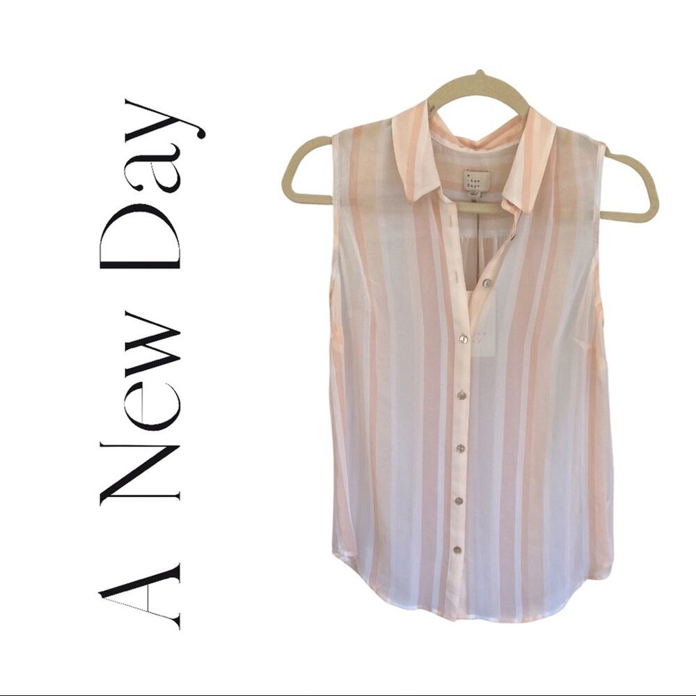 A New Day Pink & White Sheer Sleeveless Blouse